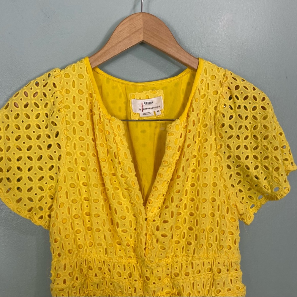 Anthropologie Maeve The Somerset Mini Eyelet Dress‎ Yellow Size Medium Petite - Picture 3 of 8